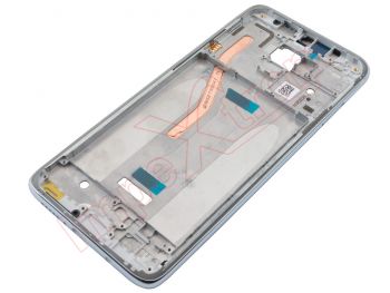 Carcasa frontal / central con marco plateado / blanco "pearl white" para Xiaomi Redmi Note 8 Pro, M1906G7